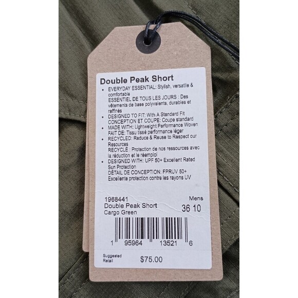 Prana Shorts Mens Waist 36 Waist 10 Inseam Double Peak Cargo Green Zipper Pocket - Picture 6 of 10